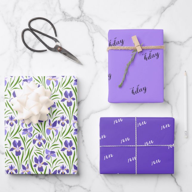 Purple Iris Flowers Coordinated  Wrapping Paper Sheet (Front)