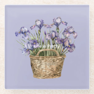 Purple Iris Flowers Glass Coaster