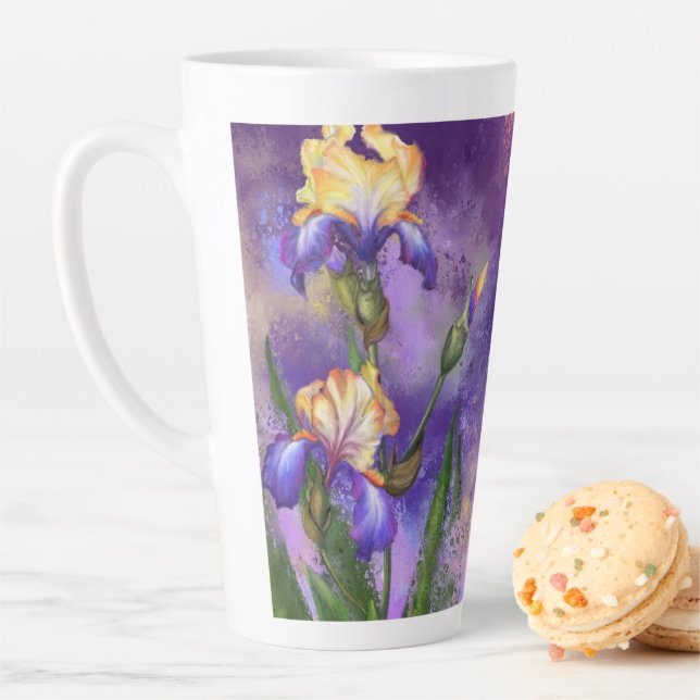 Purple Iris Flowers Latte Mug Irises Painting   (In Situ)