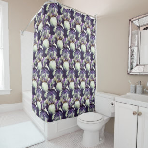 Purple Iris Flowers Nature Pattern Shower Curtain