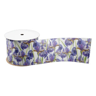 Purple Iris Flowers  Satin Ribbon