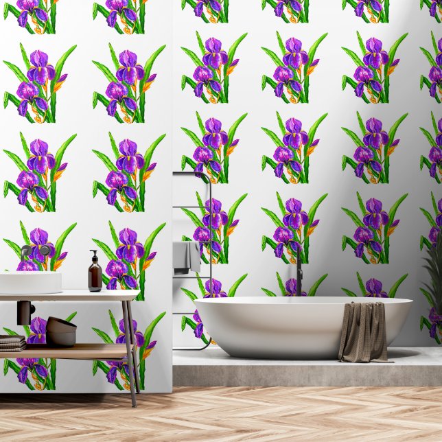 Purple Iris Flowers Wallpaper (Bathroom)