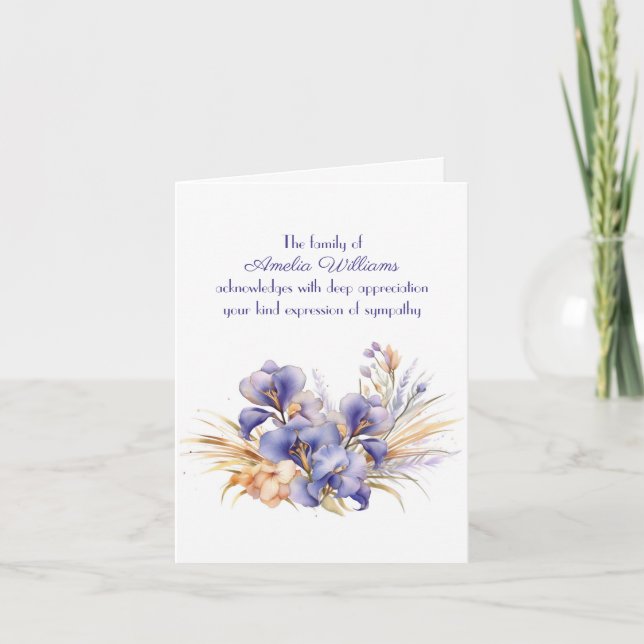 Purple Iris for Sympathy Thank You from Family Card (Front)