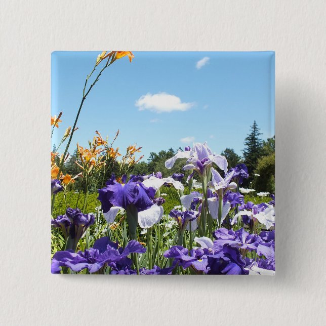 Purple Iris Garden 15 Cm Square Badge (Front)