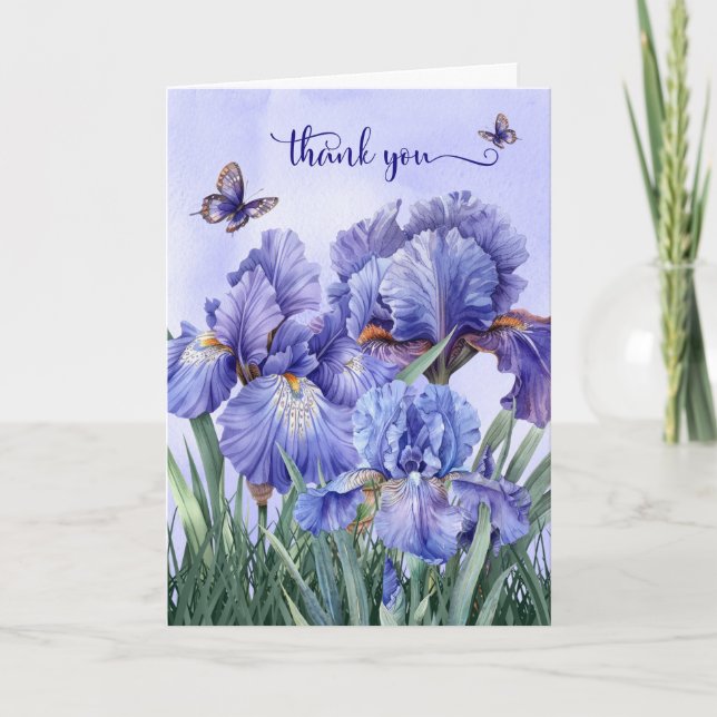 Purple Iris Garden and Butterflies Thank You Card (Front)
