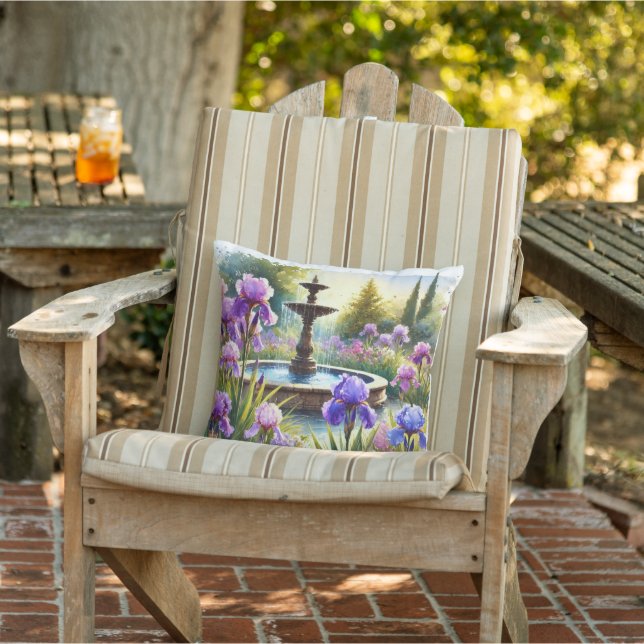 Purple Iris Garden  Watercolor Throw Pillow (Chair)