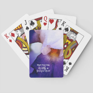 Purple Iris Grateful Heart Quote Playing Cards