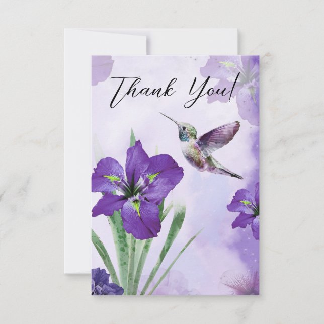 Purple Iris Hummingbird Thank You Card (Front)