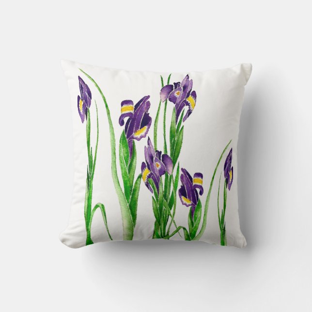 Purple Iris in Retro style art Throw Pillow (Front)