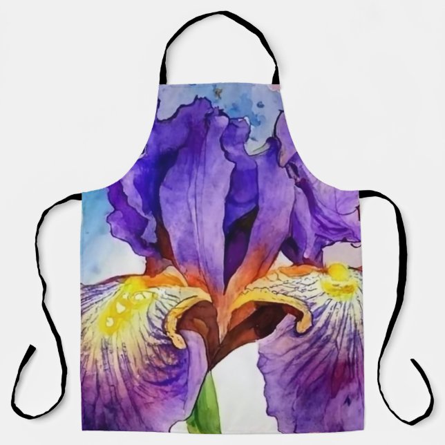 Purple Iris in Watercolor Apron (Front)