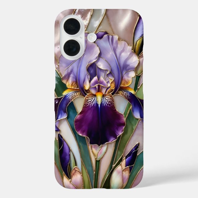 Purple Iris iPhone Case Elegant Stained Glass (Back)
