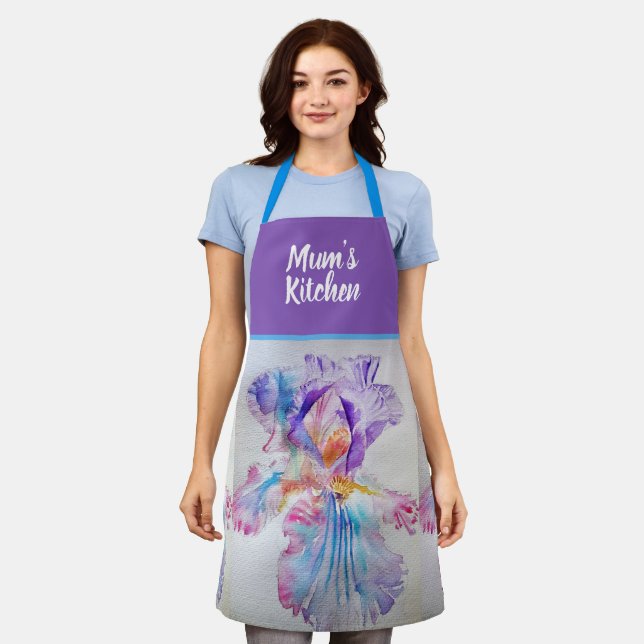 Purple Iris Irises Floral Flower Christmas Apron (Worn)