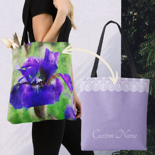 Purple Iris Lilac and Faux Lace Customised Tote Bag