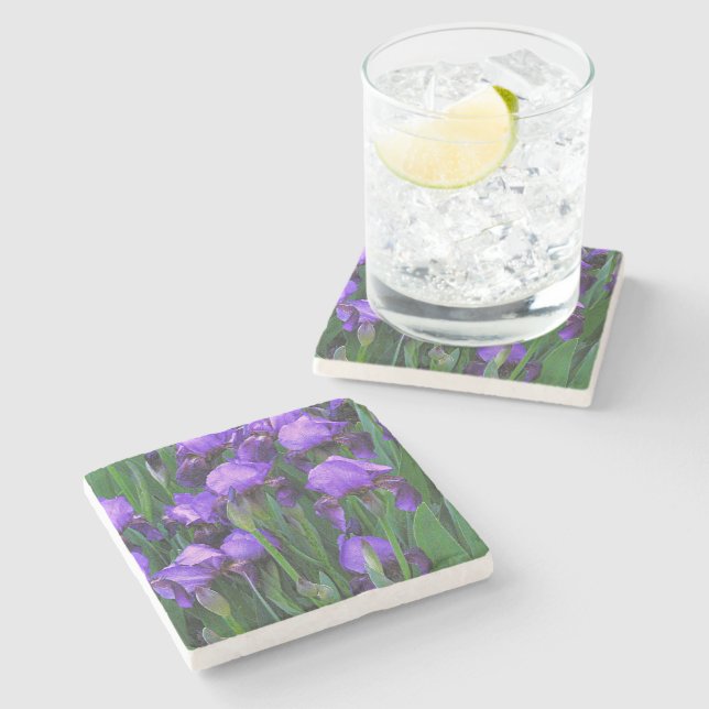 "PURPLE IRIS" /MARBLE,CORK-BACKED COASTER (Side)