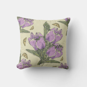 Purple Iris & Monarch Butterflies Throw Pillow