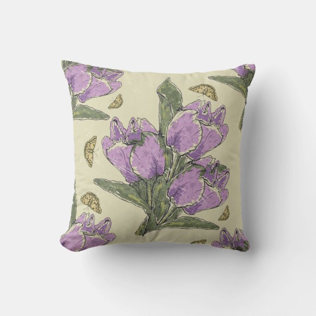Purple Iris & Monarch Butterflies Throw Pillow (Front)