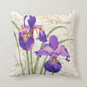 Purple Iris Monogrammed Name Cushion