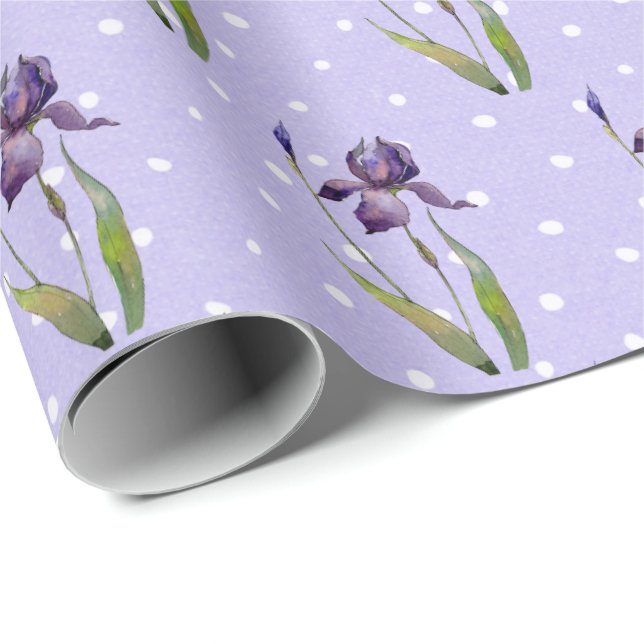 Purple Iris on Polka Dots Wrapping Paper (Roll Corner)