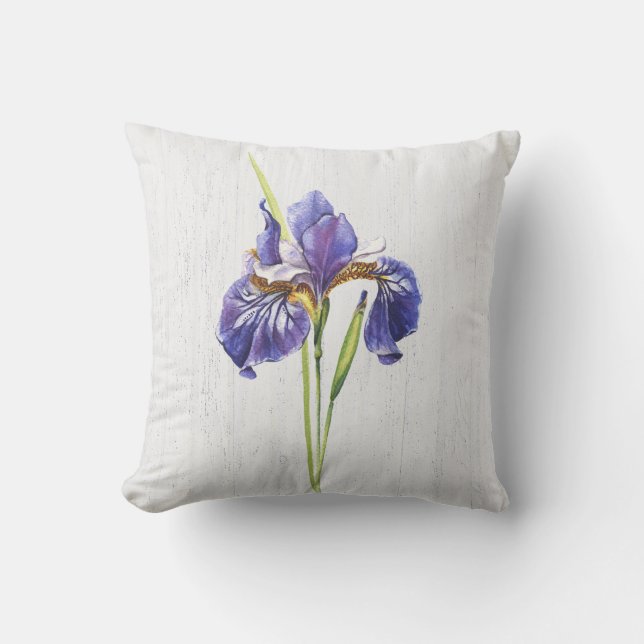 Purple Iris On Whitewashed Wood   Cushion (Front)