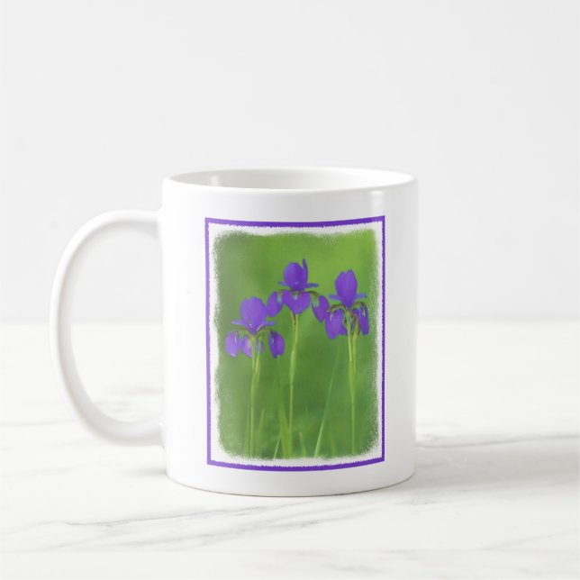 Purple Iris Painting - Original Flower Art Coffee Mug (Left)