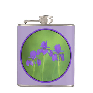 Purple Iris Painting - Original Flower Art Hip Flask