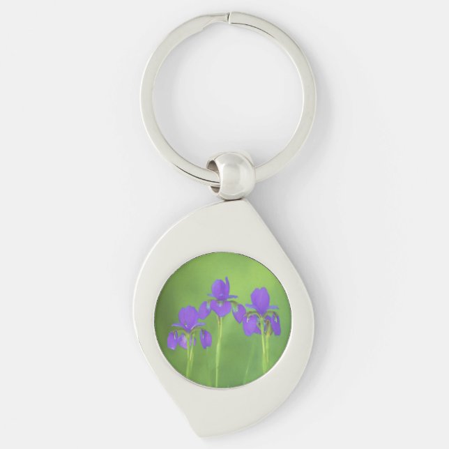 Purple Iris Painting - Original Flower Art Key Ring (Front)