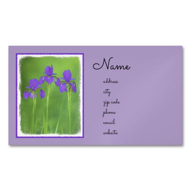Purple Iris Painting - Original Flower Art Magnetic Business Card (Front)