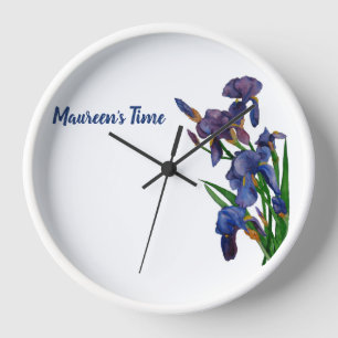 Purple Iris Personal Clock White frame