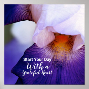 Purple Iris Photo Grateful Heart Quote Poster