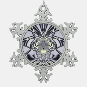 Purple Iris Sacred Geometry Fractal Art Snowflake Pewter Christmas Ornament