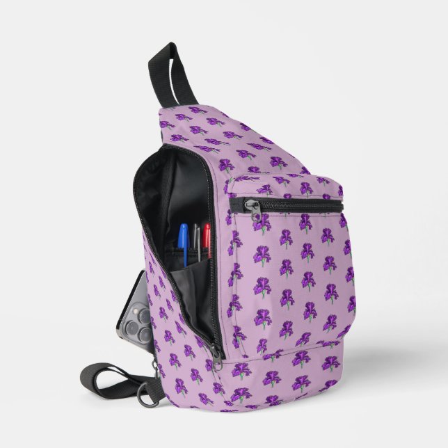 Purple Iris Sling Backpack (Open)