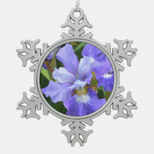 Purple iris snowflake pewter christmas ornament