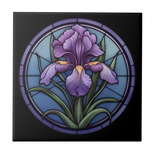 Purple Iris Stained Glass Ceramic Tile (Front)