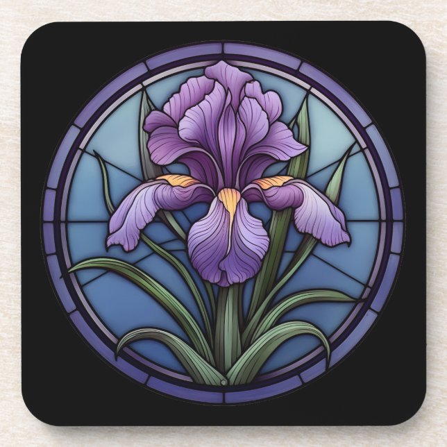 Purple Iris Stained Glass Coaster (Front)