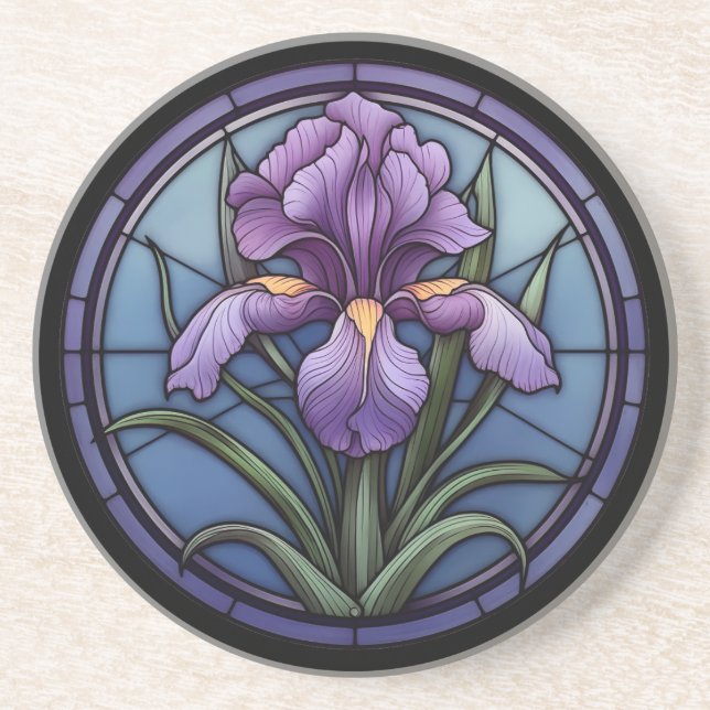 Purple Iris Stained Glass Coaster (Front)
