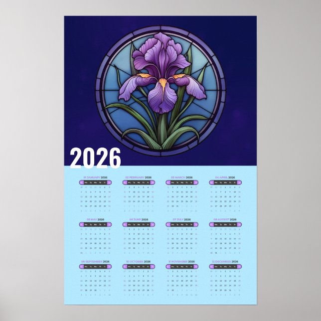 Purple Iris Wall 2026 Calendar Poster (Front)