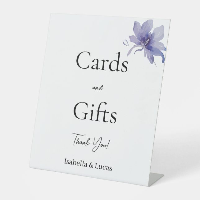 Purple Iris Watercolor Cards and Gifts Pedestal Sign (Front)
