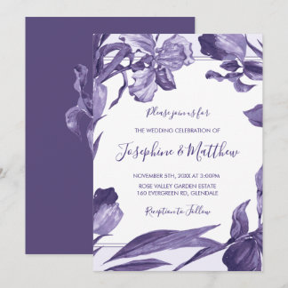 Purple Iris Watercolor Floral Botanical Wedding Invitation