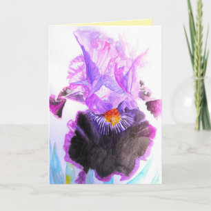Purple Iris Watercolor Flower Floral Birthday Card