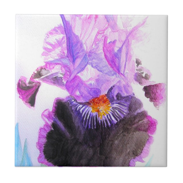 Purple Iris Watercolor Flower Floral Birthday Ceramic Tile (Front)