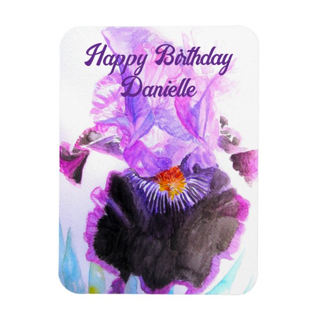 Purple Iris Watercolor Flower Floral Birthday Magnet (Vertical)