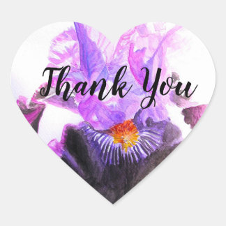 Purple Iris Watercolor Flower Floral Thank You Heart Sticker