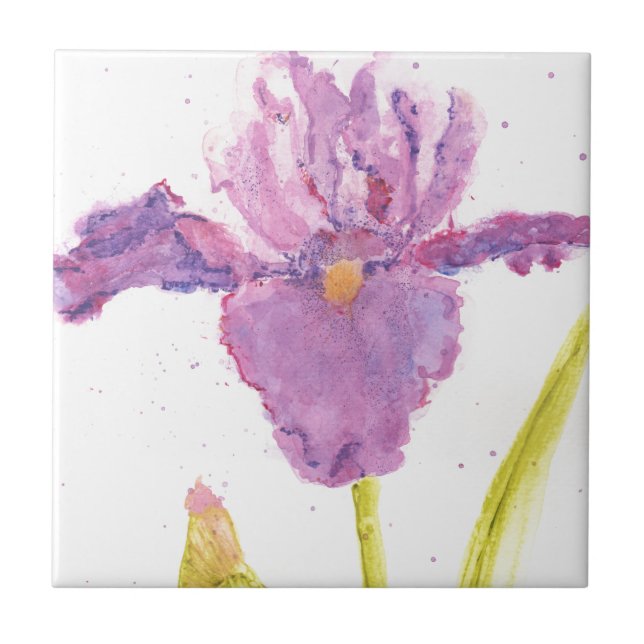 Purple Iris Watercolor Tile (Front)
