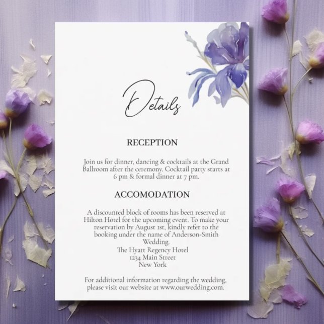 Purple Iris Watercolor Wedding Details Enclosure Card (Creator Uploaded)