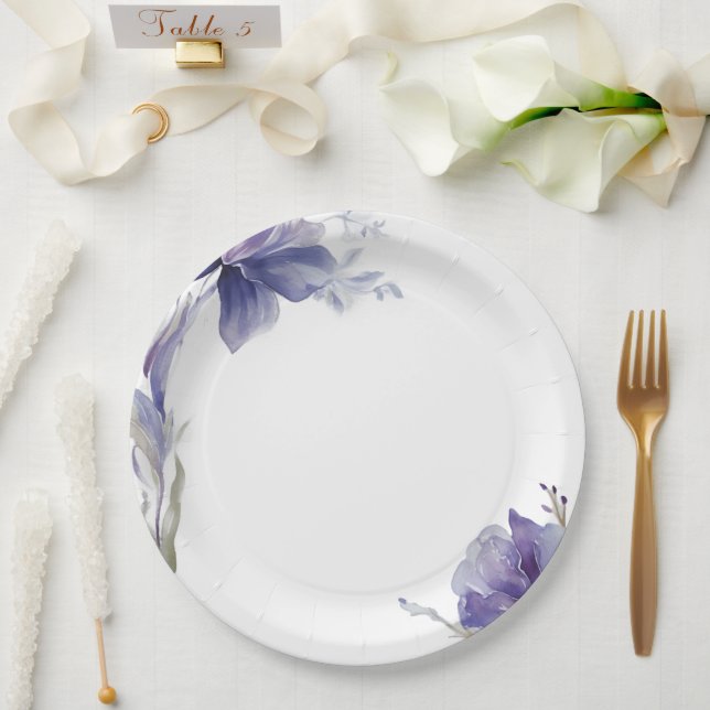 Purple Iris Watercolor Wedding Paper Plate (Wedding)