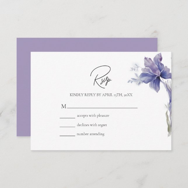 Purple Iris Watercolor Wedding  RSVP Card (Front/Back)