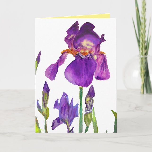 Purple Iris Watercolour Painting flowers Card (Front)