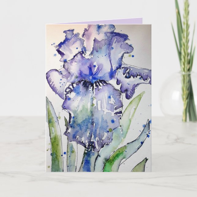 Purple Iris Watercolour Painting flowers Card (Front)