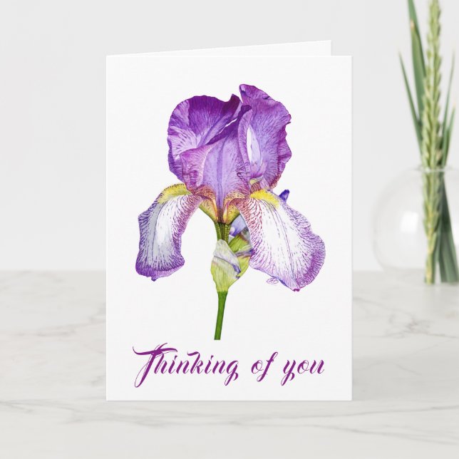 Purple Iris Watercolour Sympathy Folded Card (Front)
