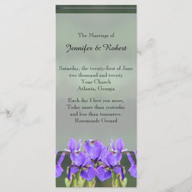 Purple Iris Wedding Program (Front)